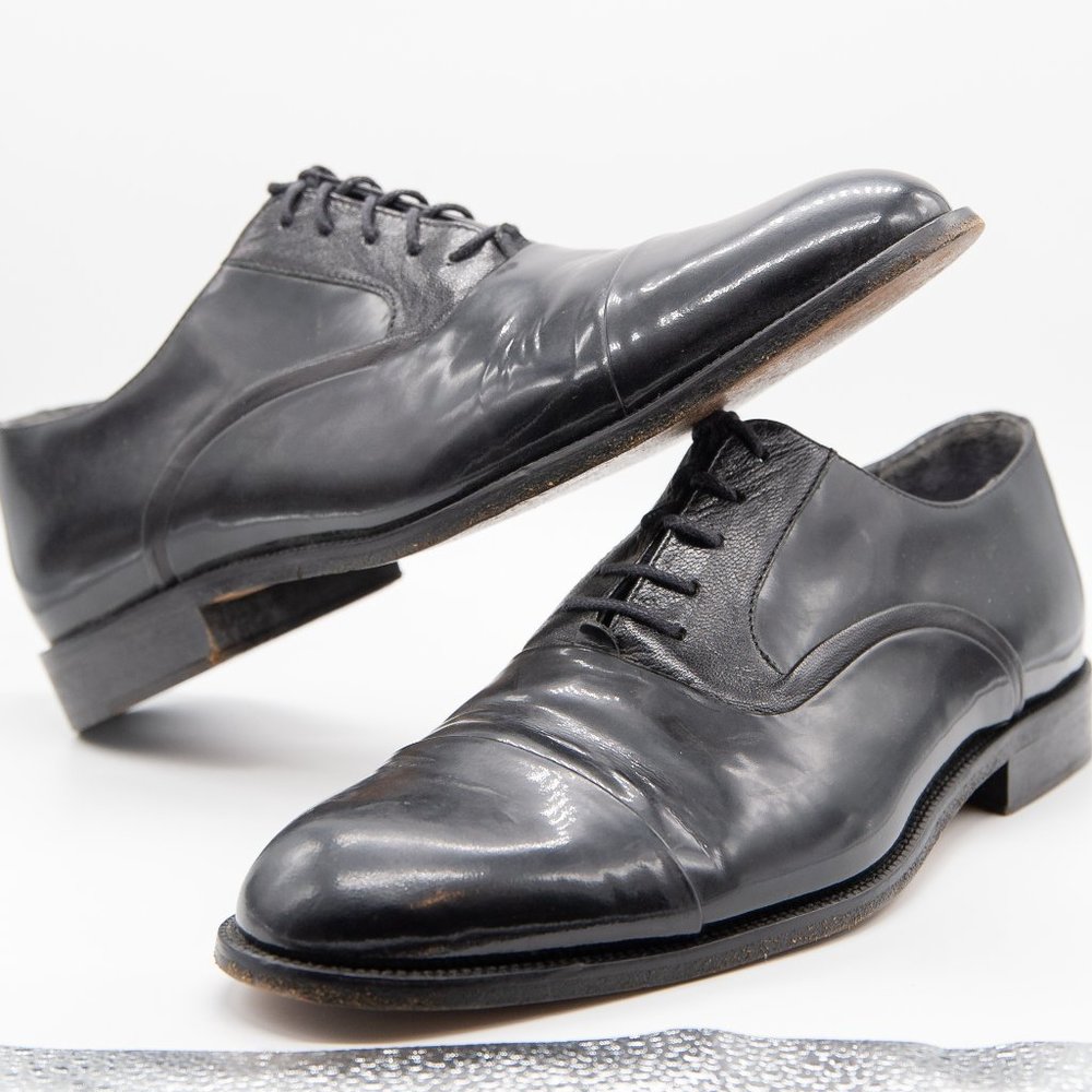 JOHNSTON MURPHY CELLINI-Blk Patent Leather Mens CapToe Formal Dress Shoes- 10 M